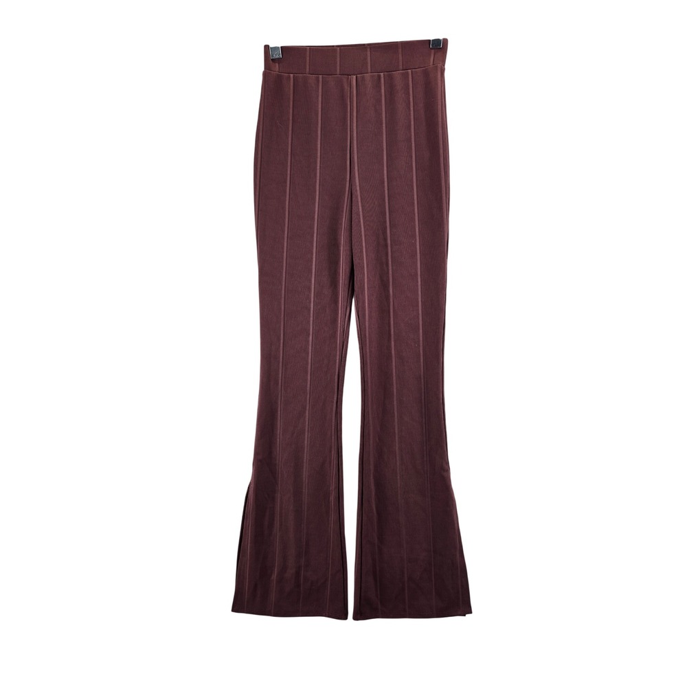 Michael Costello x REVOLVE Brown Ribbed Pintuck Flare Pants Side Slit Small